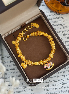 新中式国风珐琅彩摇摇木马福袋盘缠手链越南沙金马生肖首饰 送礼