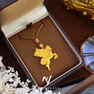 2026新款新中式仿真黄金星辰飞马项链吊坠越南沙金生肖马首饰送礼