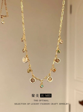 越南沙金新中式彩虹色多巴胺平安喜乐项链轻奢高级感设计女锁骨链