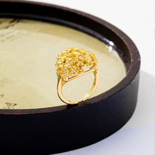 设计感繁花似锦戒指女新中式越南沙金食指戒潮流久不掉色饰品