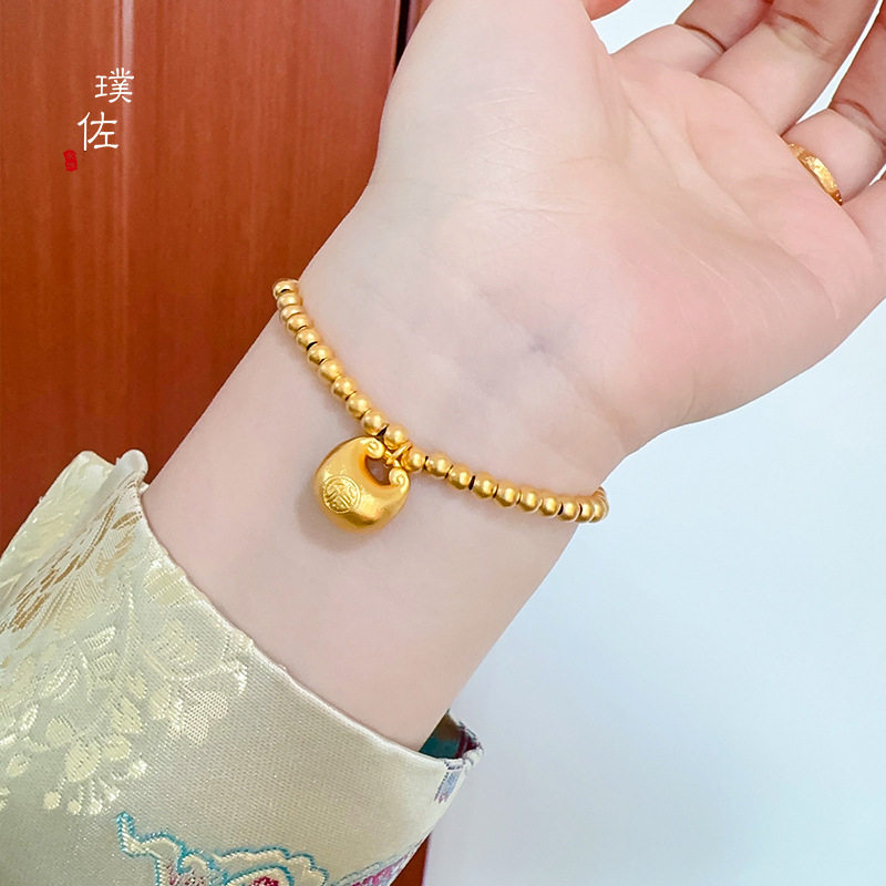 金店同款沙金胖福时尚百搭手链古法珠黄金手串传承送女友礼物