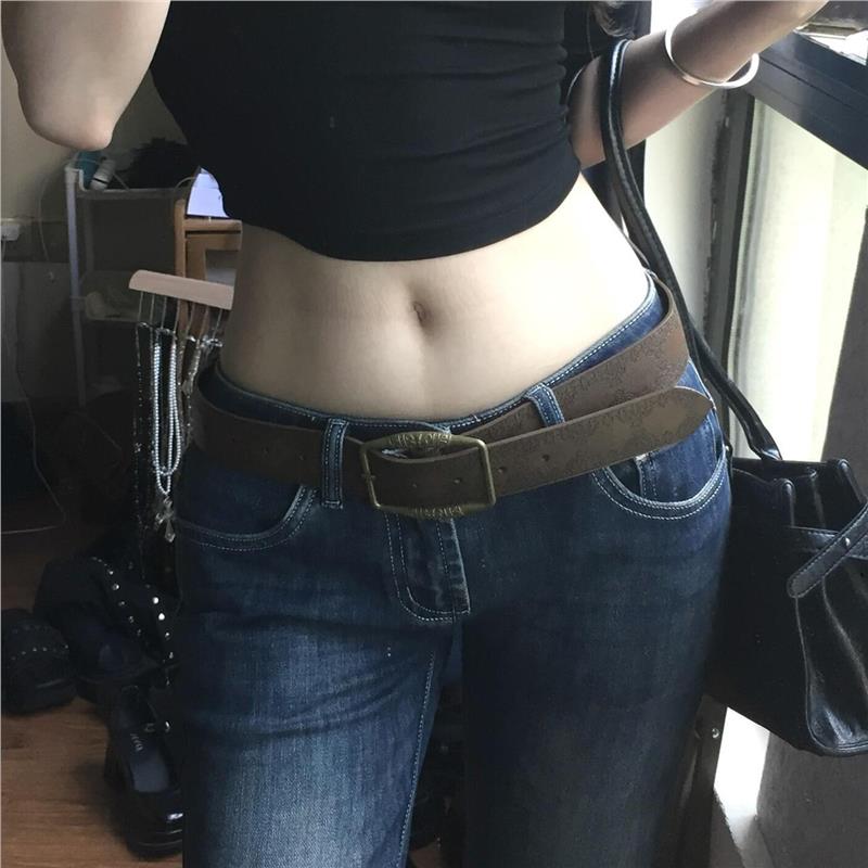 轻亚Y2K棕色腰带女美式覆古做旧哥特风潮装饰甜酷辣妹皮带配饰品