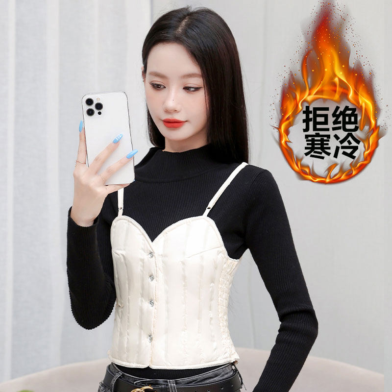 羽绒吊带马甲女2023轻薄内穿保暖打底白鸭绒短背心坎肩羽绒服内胆