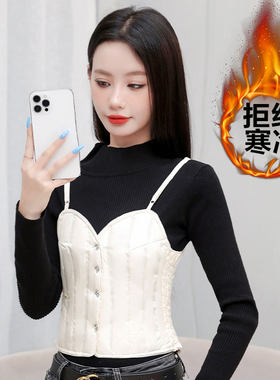羽绒吊带马甲女2023轻薄内穿保暖打底白鸭绒短背心坎肩羽绒服内胆