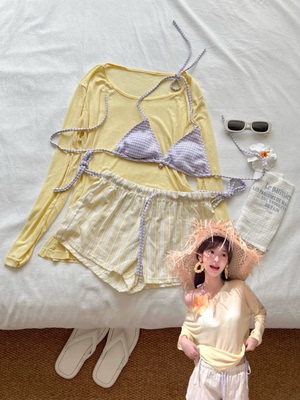 【可盐可甜】奶黄色分体比基尼