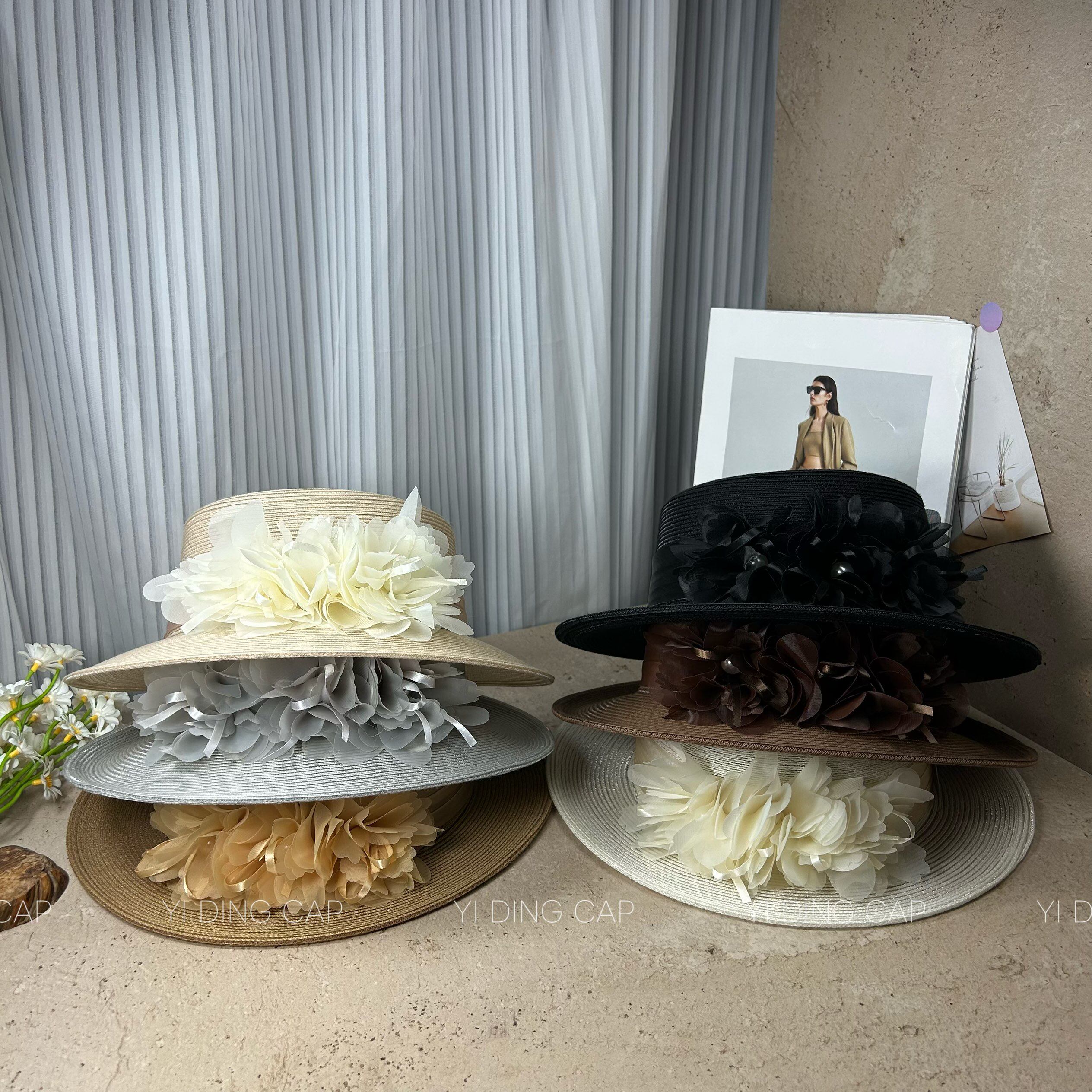 夏季女超轻细辫雪纺平顶防晒帽