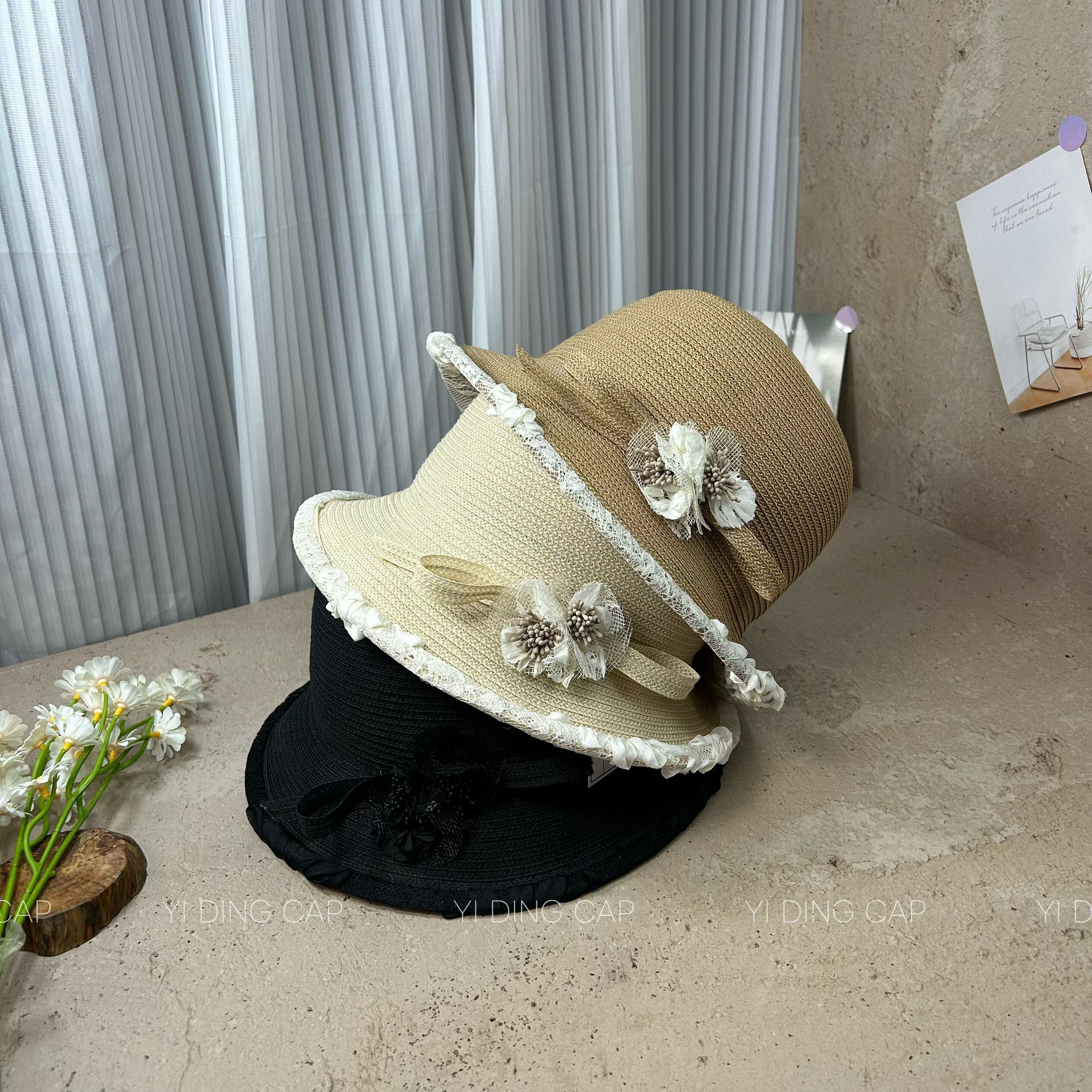 夏季防晒和纸蕾丝渔夫帽女显脸小