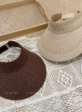 韩单定染色～高品质拉菲草空顶帽夏季休闲百搭大檐遮阳草帽可折叠