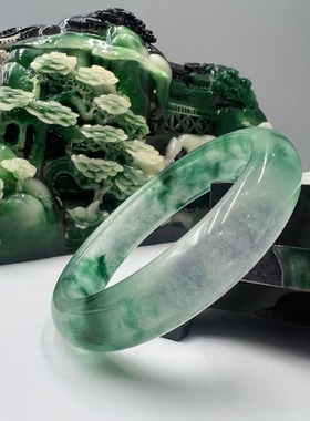 厂家批发新坑料仿缅甸翡翠手镯扁条飘蓝花水沫玉手镯石英岩手镯