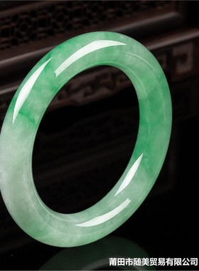 翡翠圆条手镯女飘花玉石冰糯种玉镯子翡翠天然缅甸送礼情人节礼物