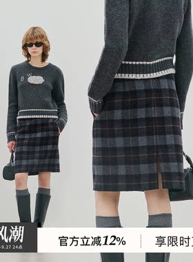 BLUEWEDIAN2026冬季新品时尚复古学院风色织格子双面呢半裙短裙女