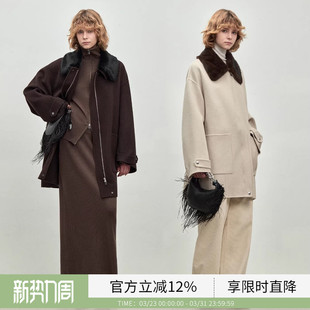 BLUEWEDIAN时尚 绵羊毛静奢翻领拉链毛呢外套大衣 经典