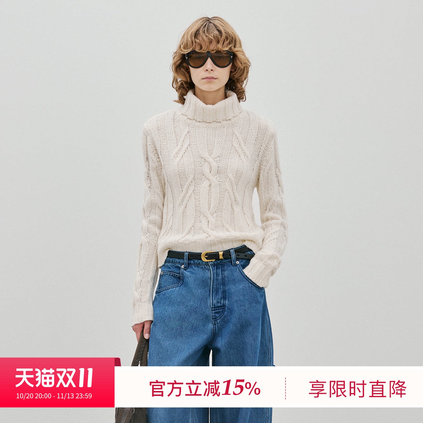 BLUEWEDIAN2026冬季新品时尚韩系日常高领立体绞花套头毛衫毛衣女