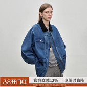 复古水洗牛仔丹宁撞色翻领牛仔外套女 时尚 BLUEWEDIAN2025秋季 新品