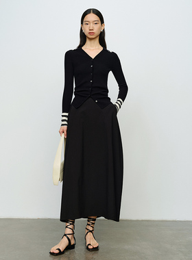 BLUEWEDIAN法式小众高级感花苞裙春季赫本风小黑裙中长款半身裙