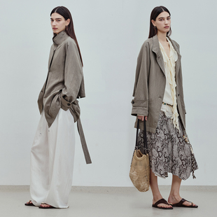 BLUEWEDIAN2026春季新品重磅莱赛尔宽松中长款立领分割廓形风衣