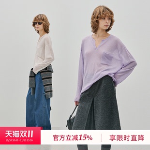 BLUEWEDIAN2026冬季新品时尚宽松慵懒均码小V领长袖针织毛衣罩衫