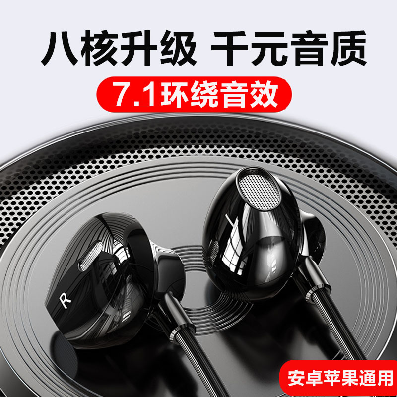 高音质有线耳机半入耳式重低音线控带麦K歌手机通用typec接口吃鸡