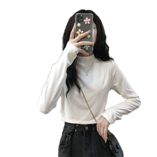 胖mm遮肚上衣藏肉秋冬季新款内搭温柔德绒半高领长袖t恤女打底衫