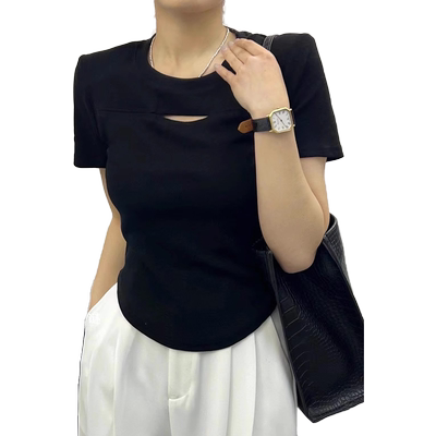 夏季小众镂空不规则显瘦短袖女装
