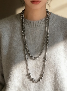 施家正元澳白叠戴长款珍珠项链女轻奢高级感串珠毛衣链配饰