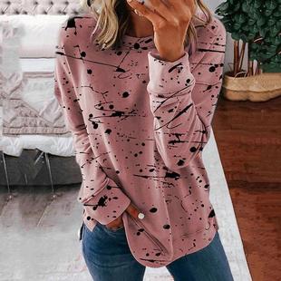 neck womens color loose Contrast casual long round sleeve