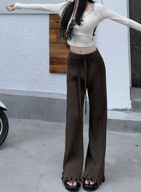 pants hem slimming knitted pants wide-leg tassel trousers