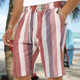 Lightweight Shorts Capri Drawstring Elastic Casual Mens