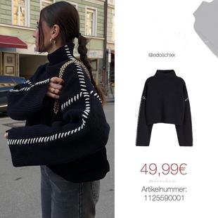 neck wear round warm knitted sweater Womens outer