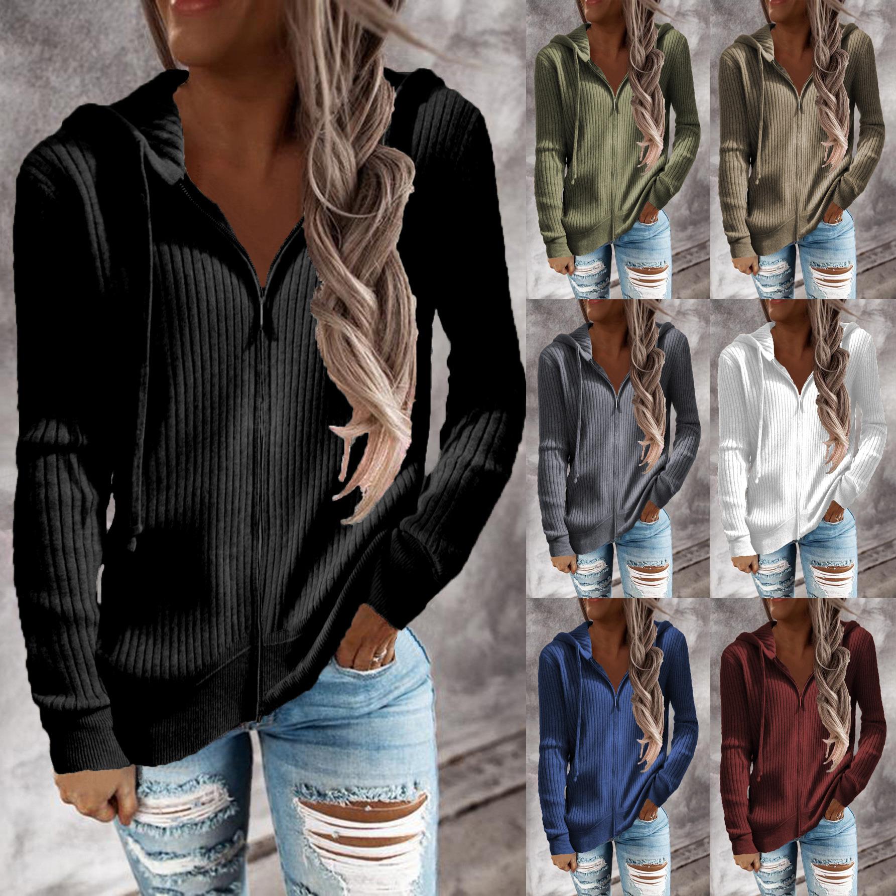 women for sweater hooded sleeve long cardigan zipper