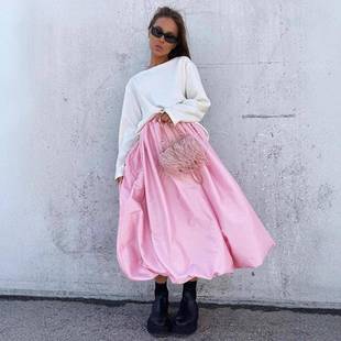 Bright color skirt INS fashion evening high waist balloon