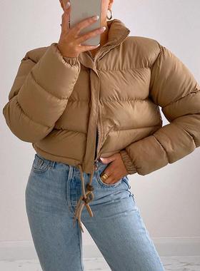 outwear jacket winter crop collar stand coat down puffy