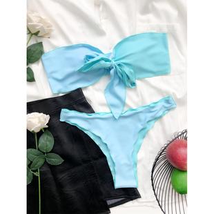 busty Sexy bikini contrast swimsuit knotted