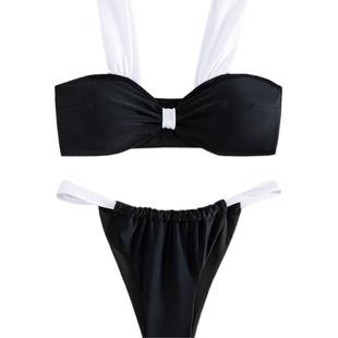 black chest piece small Two contrast and swimsuit white