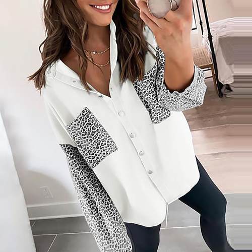 casual loose leopard denim shirts for women  autumn vintage