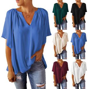 shirt five sleeve neck women Loose for quarter with