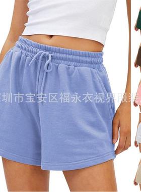 women jogging sports shorts classic solid color elastic