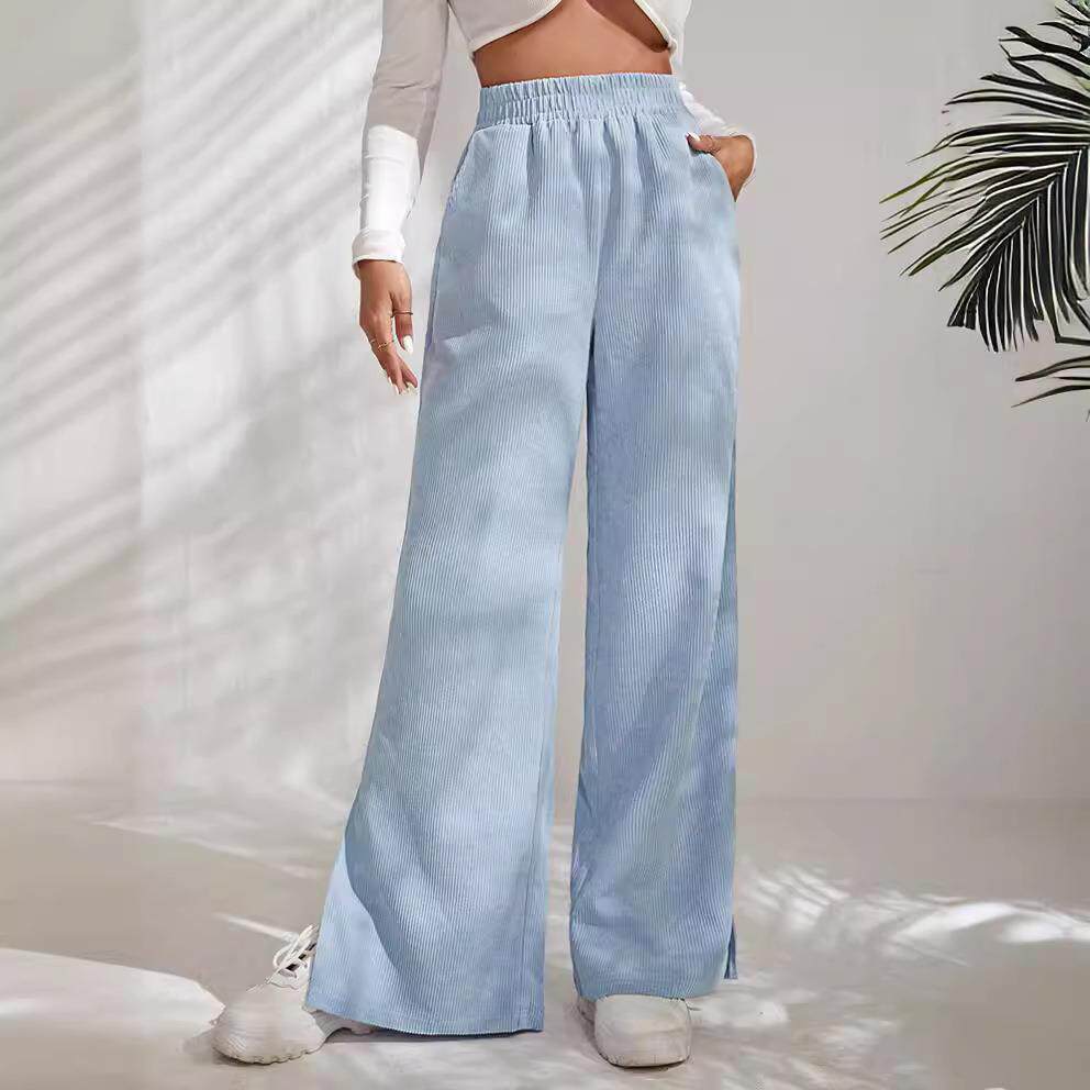 women for trousers hem slit stitching corduroy color solid