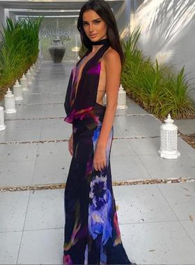 partywear vocation bohemian dress bodycon halter print