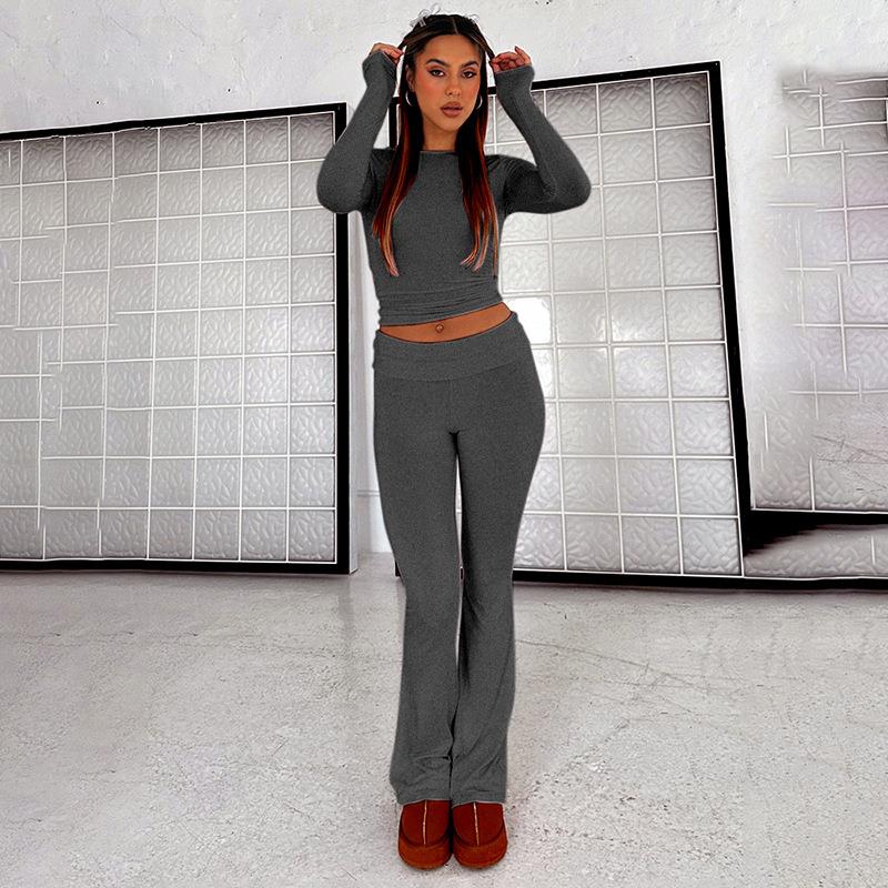 low solid waisted trousers tummy foldover leggings pants