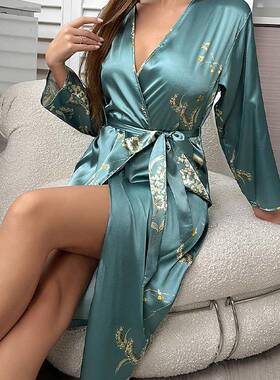 Ice silk pajamas women hotel bathroom tie bathrobe