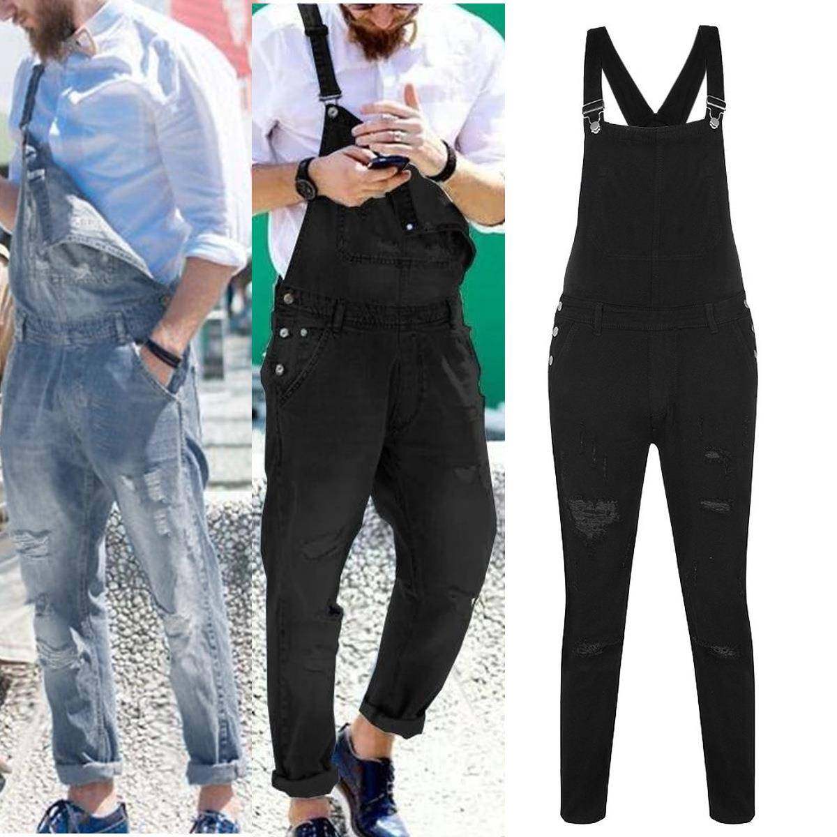 ripped mens workwear suspenders rompers trousers trendy