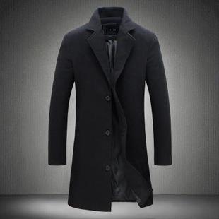 Mens long solid color single-breasted trench coat large