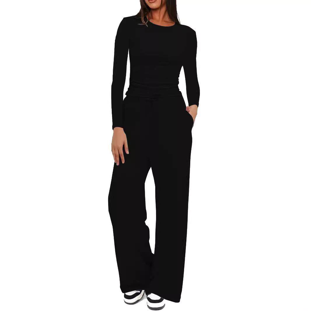 long-sleeved suit pants Pleated color High wide-leg solid
