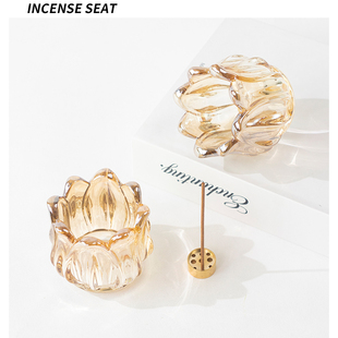 小众琉璃郁金香线香香托底座香插创意桌面摆件熏香香盘生日送礼物