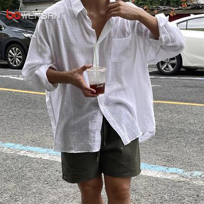 轻薄防晒亚麻衬衫男士2025新款春夏季松弛感百搭长袖衬衣外套男款