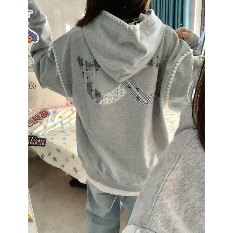 潮牌刺绣连帽加绒加厚卫衣女秋冬