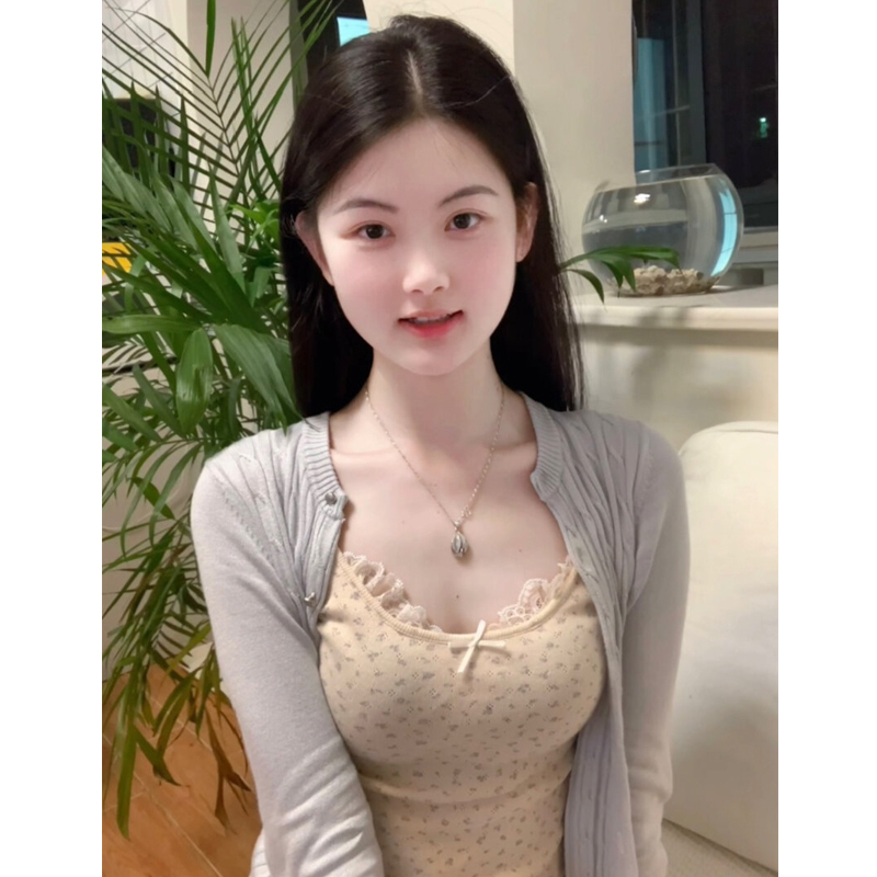 纯欲甜辣妹蕾丝碎花小吊带背心女