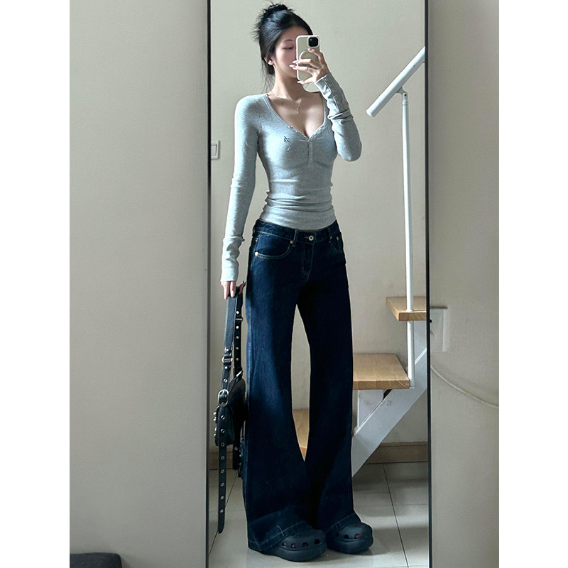 v领修身长袖t恤女秋冬打底衫上衣