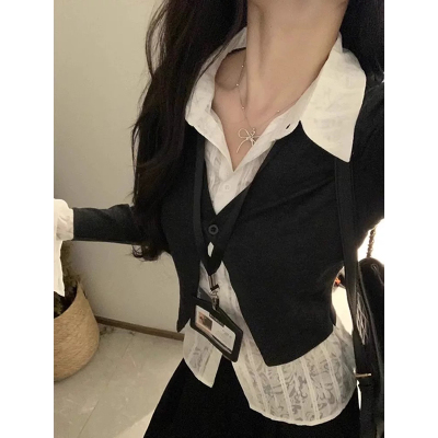 高级感假两件针织衫女设计感上衣